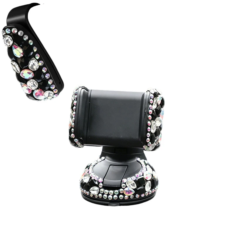 Bling Diamond Car Phone Holder Dual-function Suction Cup Rotating Bracket Visor Decoration Clip Glasses Frame Car Accessories