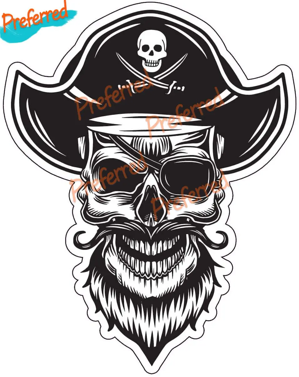 WickedGoodz Bearded Pirate Captain Skull Decal-Jolly Roger Bumper Decal for Car, Cup, Laptop, Logo or Car Sticker Decal KK Vinyl