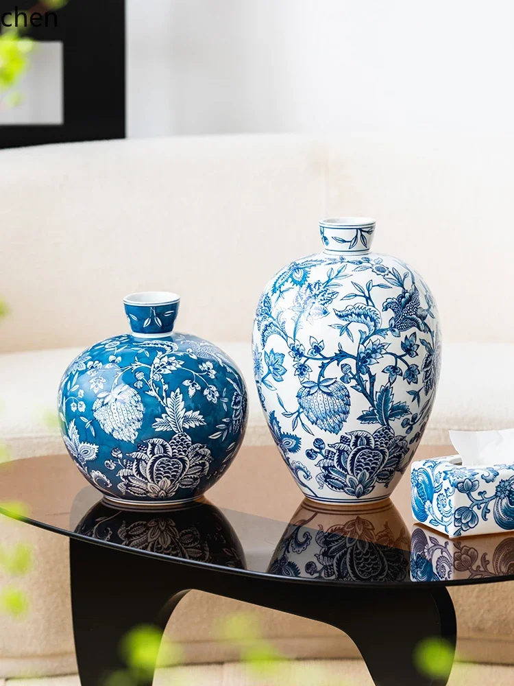 L20- Blue and White Porcelain Vase Underglaze High Temperature Ornament Living Room Entrance Cinet Home Flower