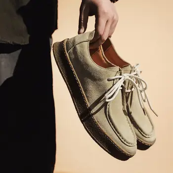 男士經典復古休閒鞋 繫帶牛皮絨面真皮男士舒適駕駛平底鞋 男士戶外沙漠牛津鞋 10 最佳銷售 男士牛津鞋 - №1