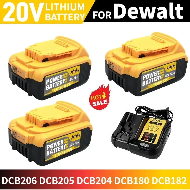 

DCB200 20V 18V 12.0Ah Replacement Li-ion Battery for DeWalt DCB205 DCB201 DCB203 Power Tool Battery 20 Volt MAX With Charger