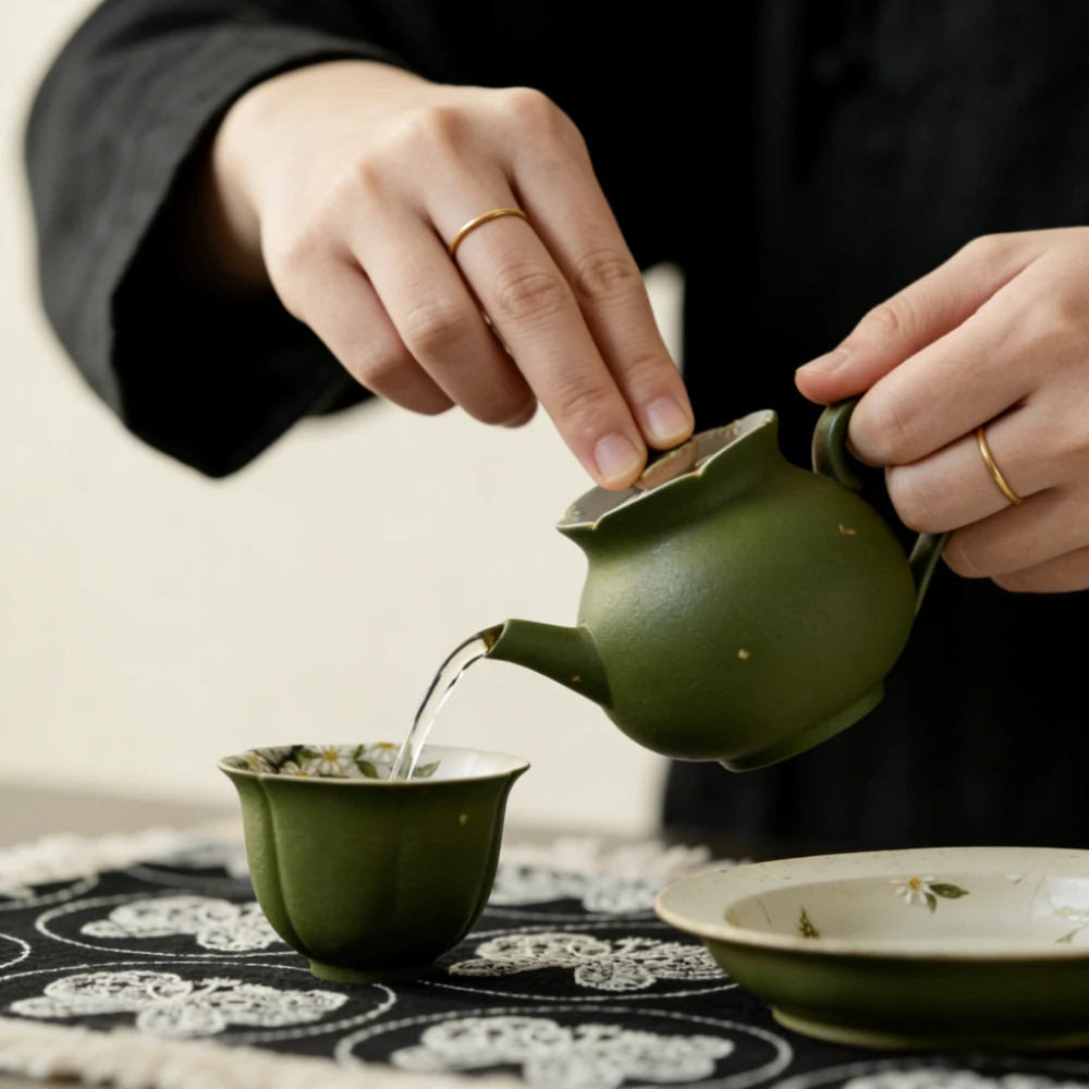 

Ретро-чайник из керамики, изысканный и свежий, с рельефным узором и ручной росписью в виде маргариток, домашний набор для чаепития Гунфу с ручной чашей.