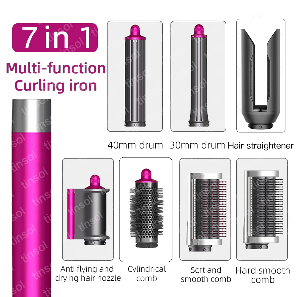 TINSOL 7-in-1 Multifunctionele Haardroger & Stylingtool Automatische Krultang Set 1300W Haargladmaker Professionele Salon Haardroger
