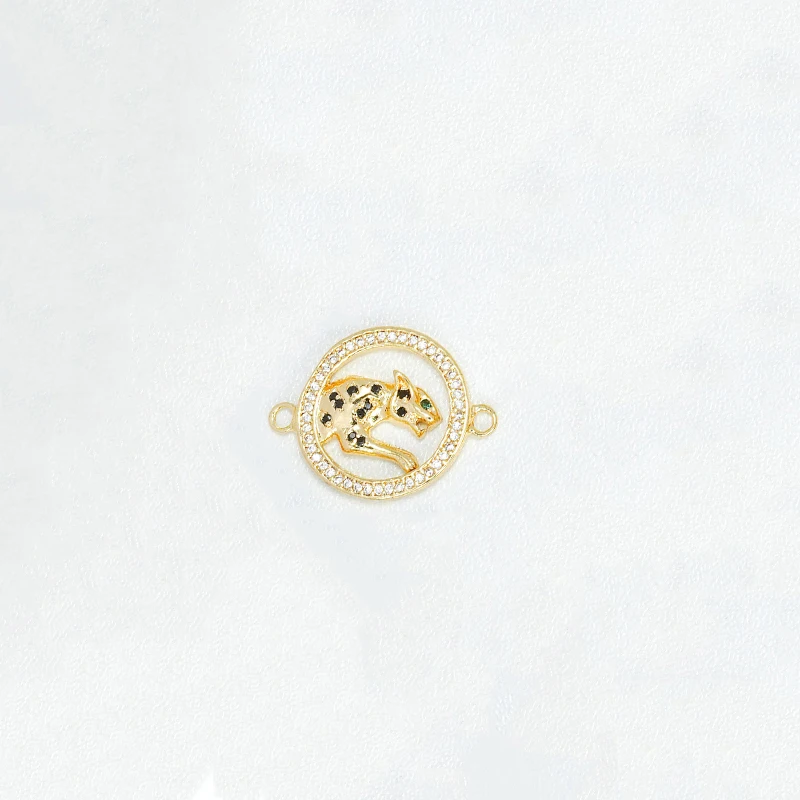 4 Pcs Pave Inlay Zircon Connector Diy Bracelet Necklace Pendant Jewelry Making Tiger Leopard Snake Brass Fittings Hollow Charm