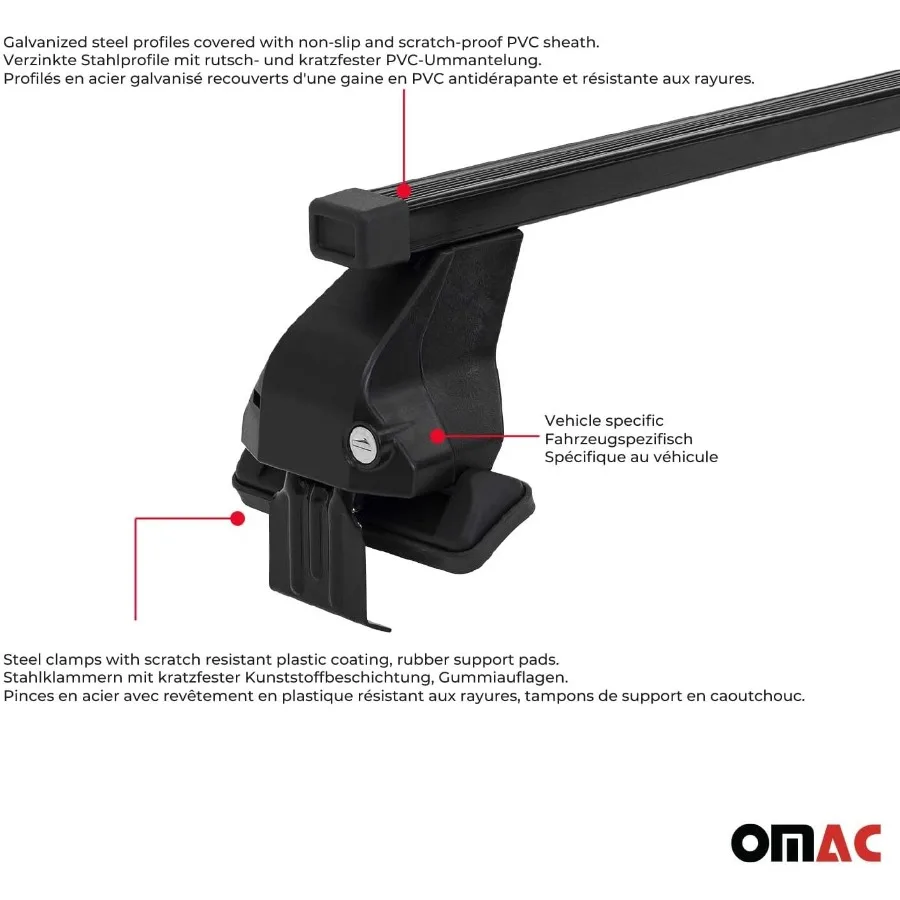 قضبان متقاطعة لرف السقف الفولاذي قابلة للقفل لسيارة فولكس فاجن جيتا 2011-2018 مجموعة مكونة من قطعتين بلمسة نهائية سوداء مع سعة تحميل 110 رطل متوافقة