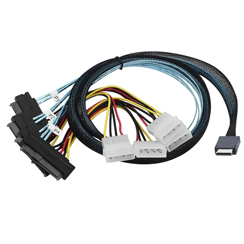 0.5M OCuLink PCIe PCI-Express SFF-8611 4i to to (4) 29pin SFF-8482 Connectors with SAS 15pin Power Port 12GB/S Cable-ABVP