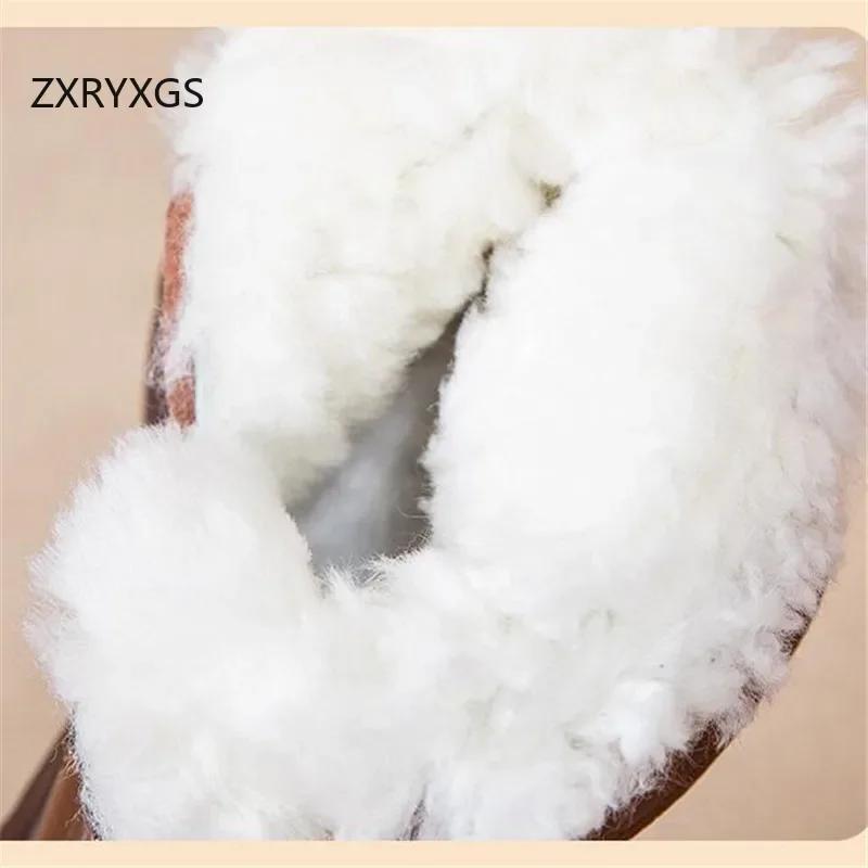 ZXRYXGS 2024 Inverno Nuovo Cuoio Genuino Stivali da Donna Cerniera Laterale Pendenza Piatta Tacco Scarpe di Cotone Casual Stivali da Neve di Lana Calda Marea