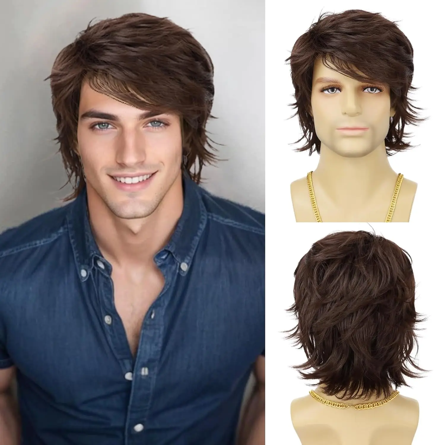 Synthetic Mens Hair Wig Short Blonde Layered Heat Resistant Wigs for Male Daily Party Cosplay Costume Halloween Use