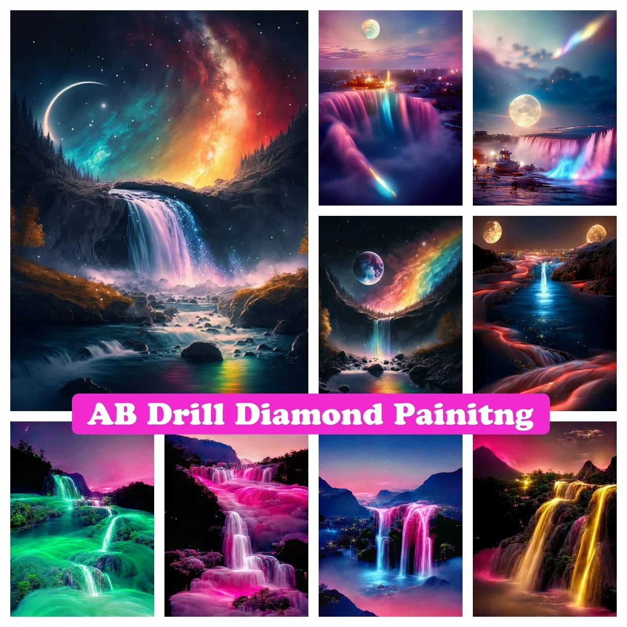 

Colourful Waterfall DIY AB Drill Diamond Painting Mosaic Dream Fantasy Landscape Pictures of Rhinestones Cross Stitch Home Decor