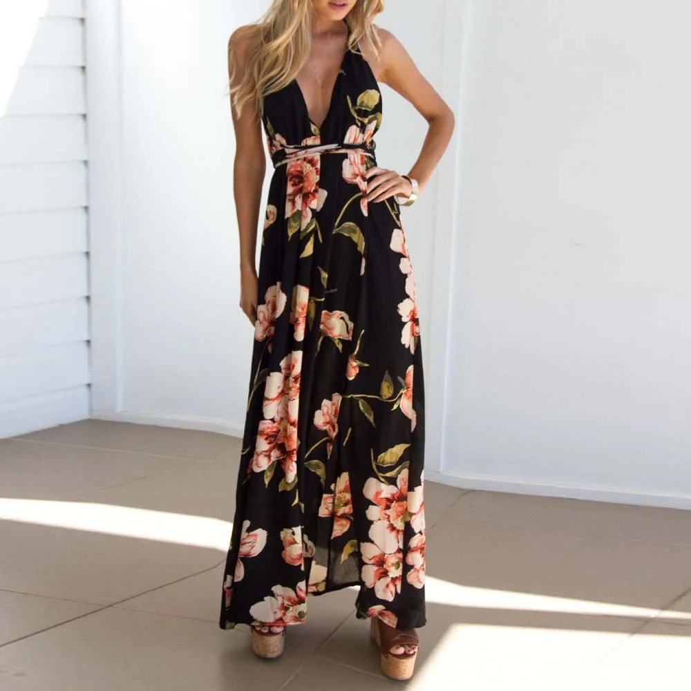 

Women'S Sling Floral Long Dresses Maxi Dress Casual Sundress Print Arrival Summer Boho V-Neck Sleeveless Party Beach Style