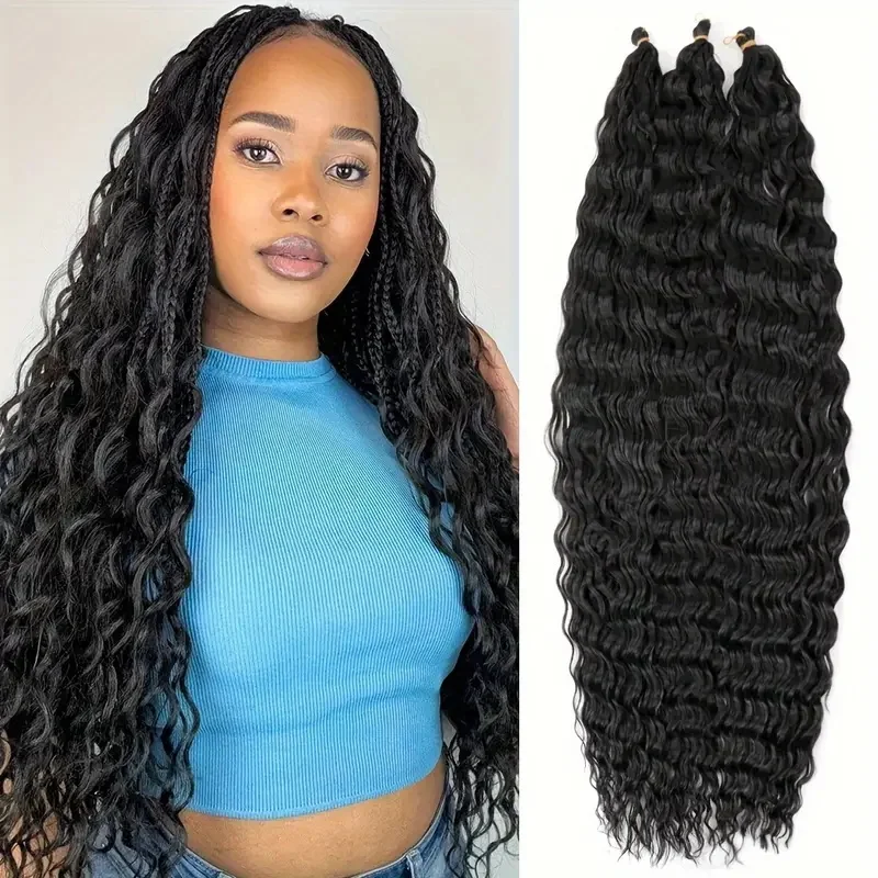 

30-дюймовые синтетические длинные вьющиеся плетения волос, вязанные крючком волосы для чернокожих женщин, длинные глубокие волны, влажные и волнистые плетеные волосы