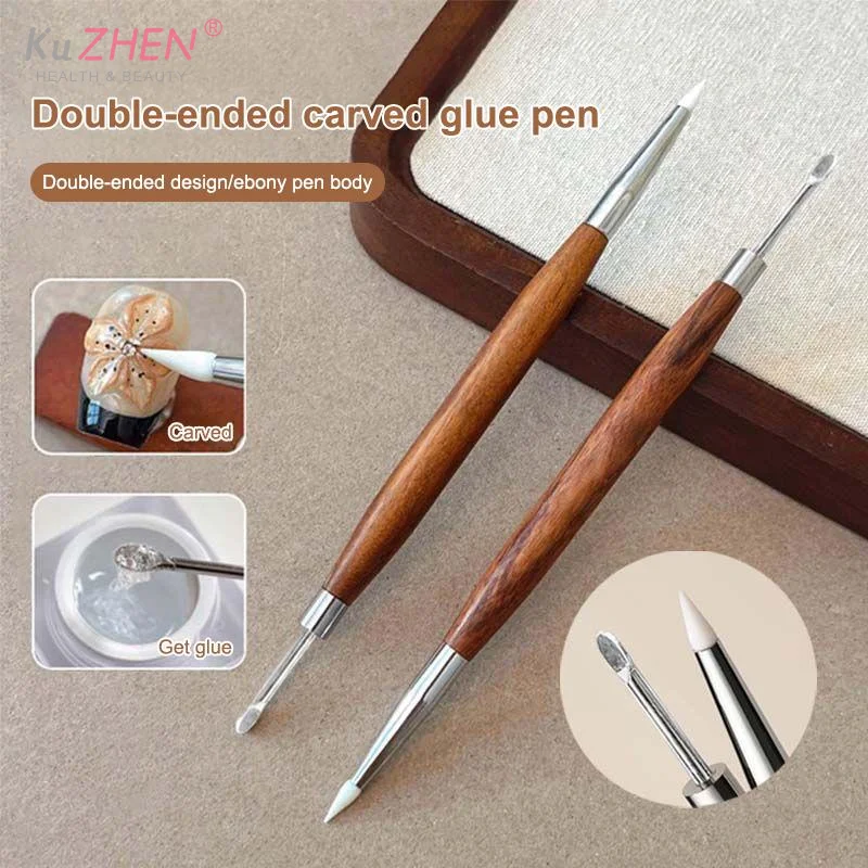 1PCS 16.2cm Double Headed Nail Art Brush Wood Silicone Pen Embossing Painting Mixing Pen DIY Manicure Tool Multifunctional