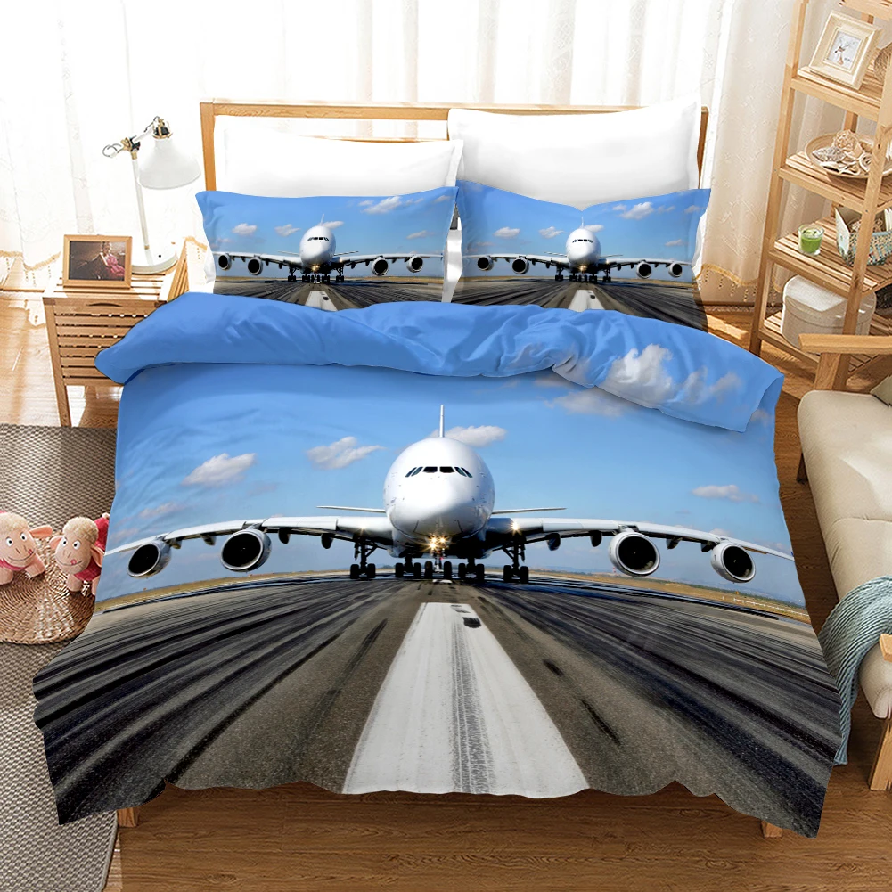 

Aircraft Duvet Cover Flying Plane Bedding Set For Kids Boys Girl Polyester Airplane Print Comforter Cover Double Queen King Size