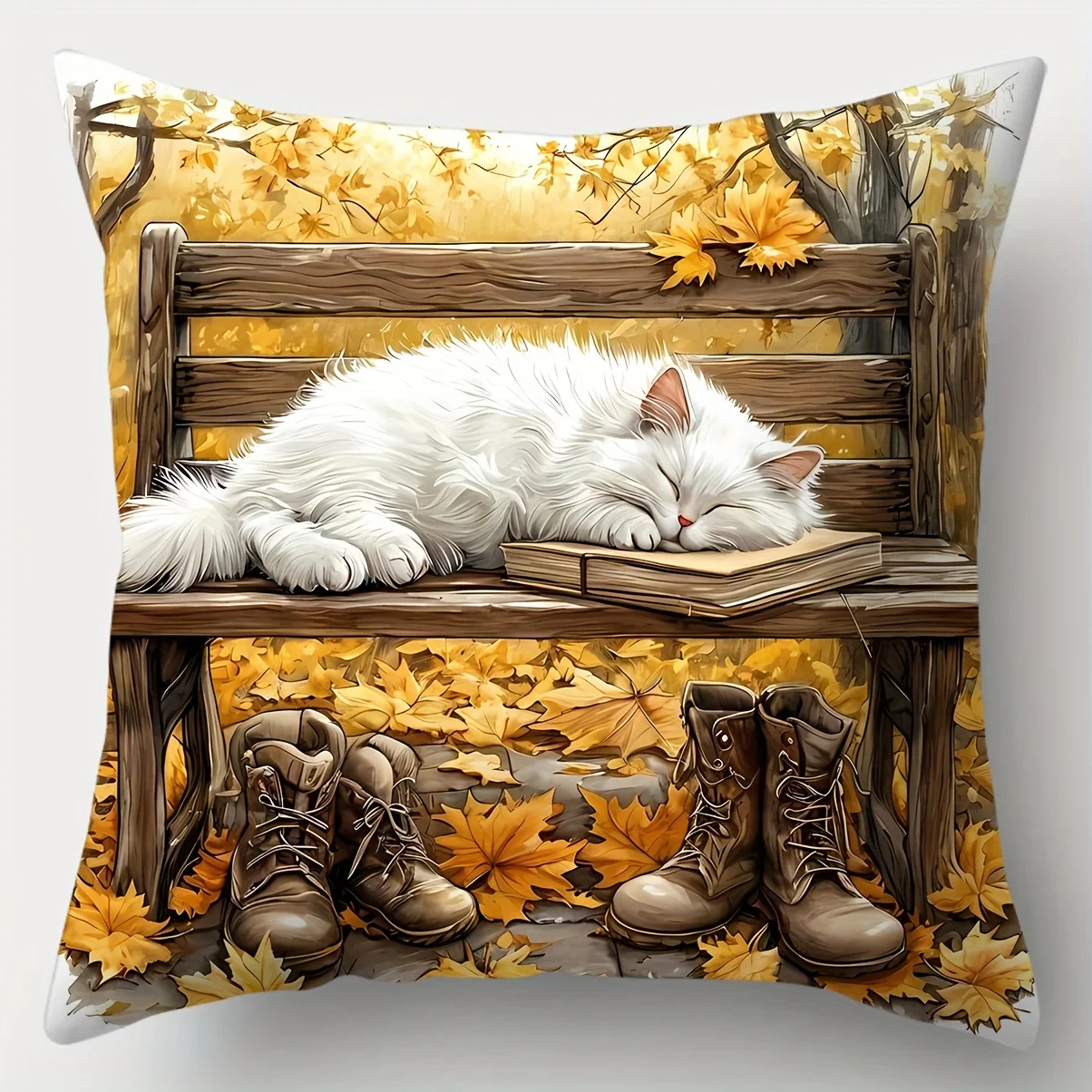 4pcs Maple Leaf Cat Theme Single-sided printing Short plush Suitable for living rooms bedrooms sofas (excluding pillow cores)