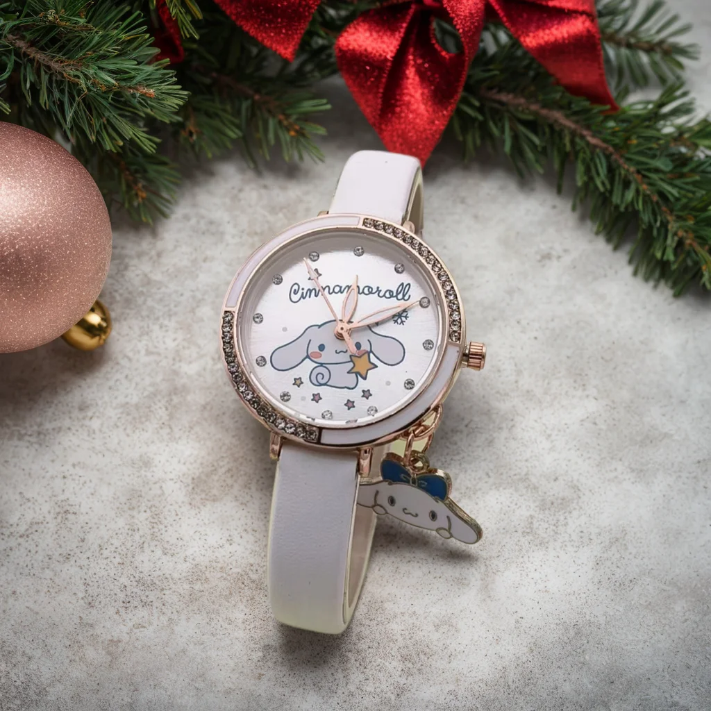 Hello Kitty Kuromi Melody Cinnamonroll orologi per bambini Ragazze Regalo per bambini Orologio da polso Cinturino in pelle quadrante in metallo