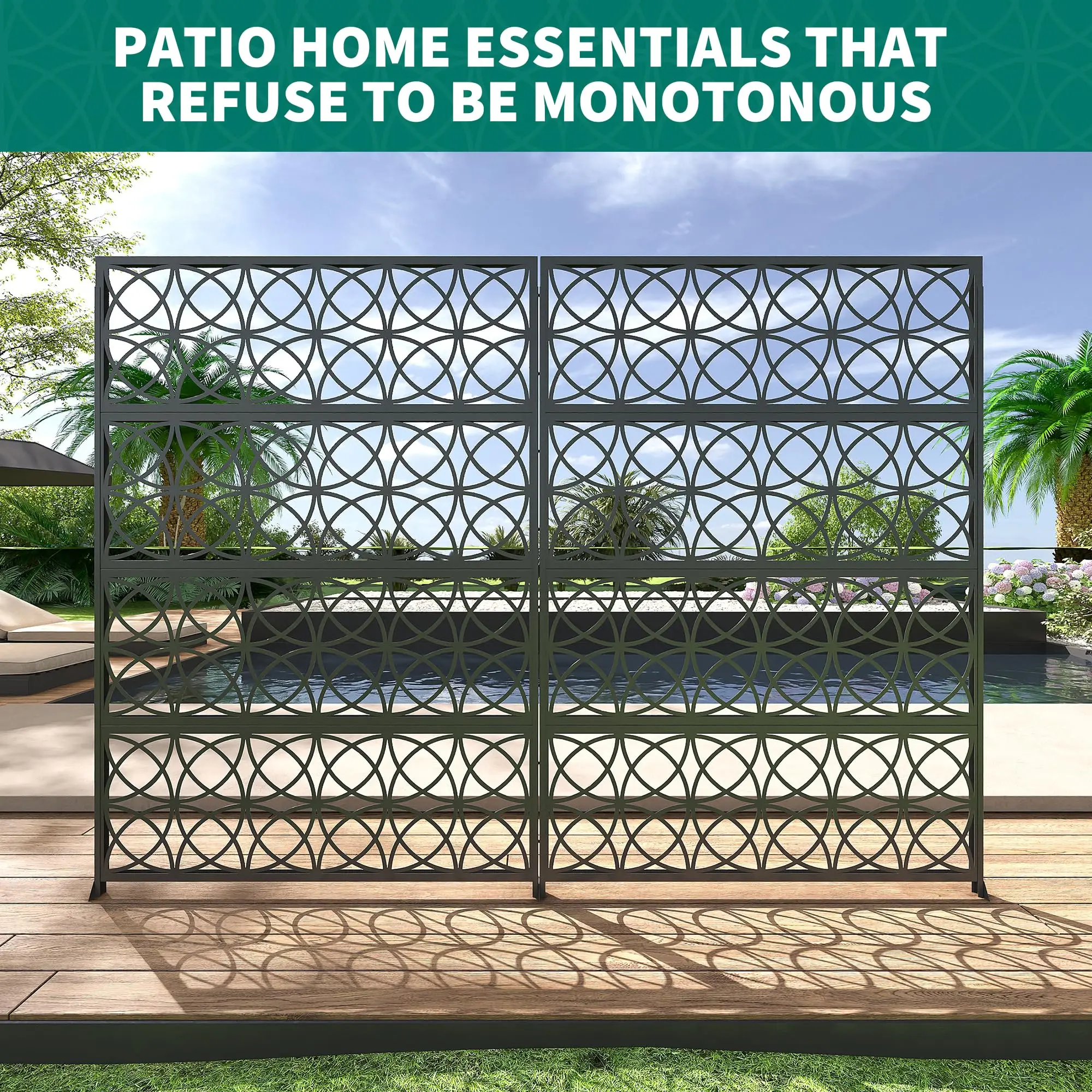 46x71 Metal Privacy Screen Outdoor Decorative Divider Freestanding Panel With Stand For Patio Balcony Garden Deck Indoor view 4