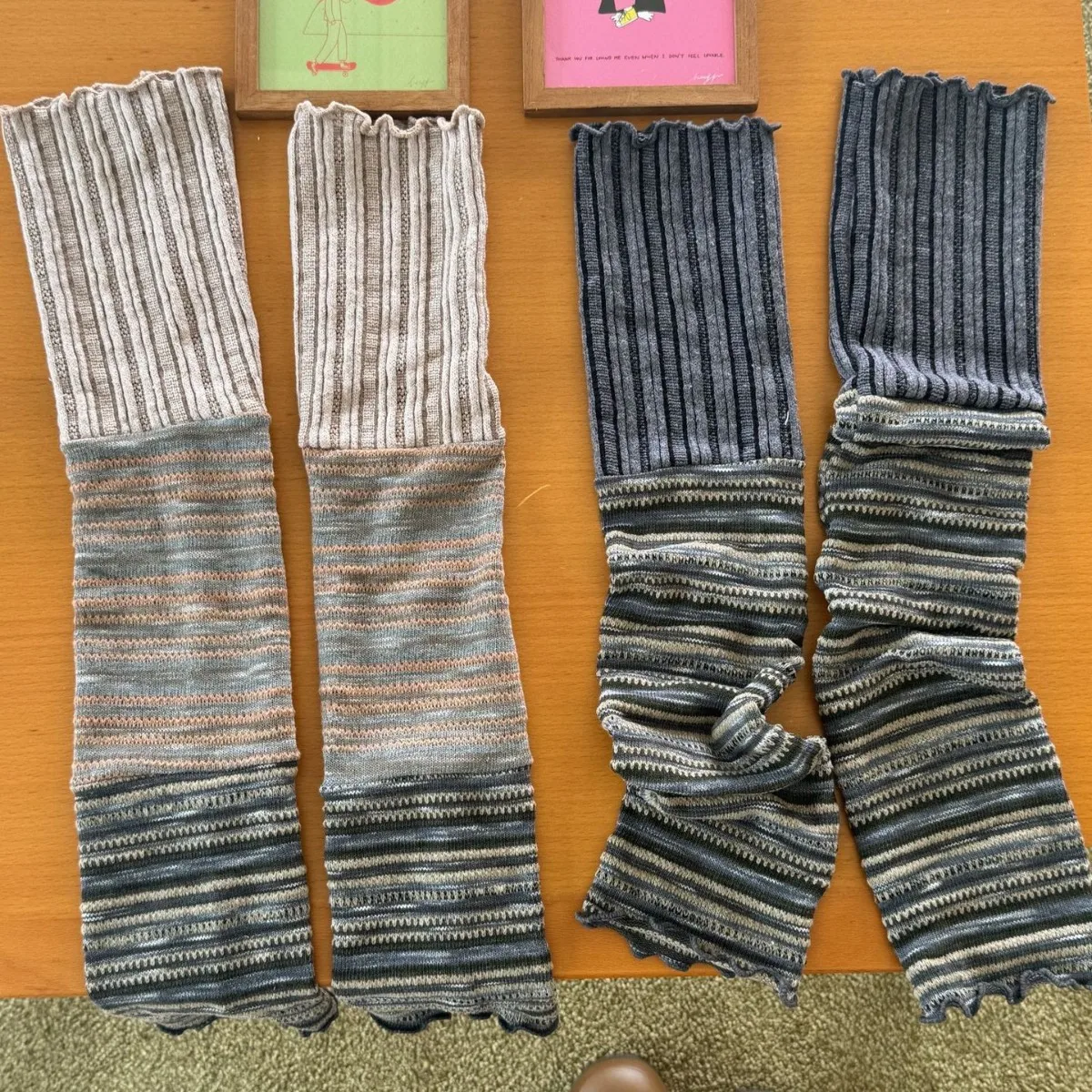 Vertical Striped Spliced Stepping Socks Women's Retro Japanese Autumn Long Tube Pile Sock Sleeves Fashion Breathable Leg Covers