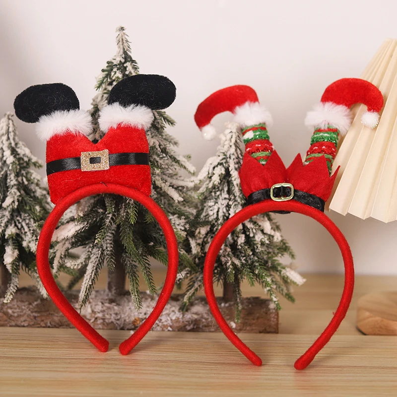 1PC Creative Cartoon Deer Antlers Santa Claus Leg Xmas Tree Headband Party Gathering Kids Photo Props 2025 Christmas Decoration