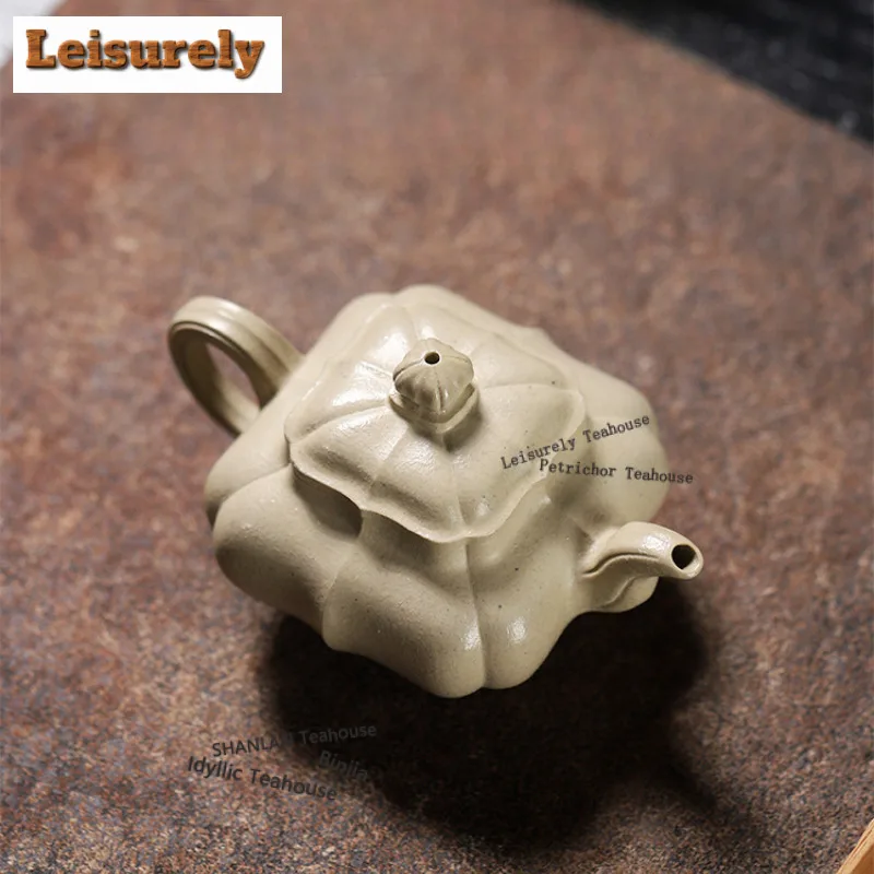 110ml Yixing Purple Clay Teapots Handmade square Pot Raw Ore Motoyama green Mud Tea Maker Kettle with Strainer Zisha Tea Set