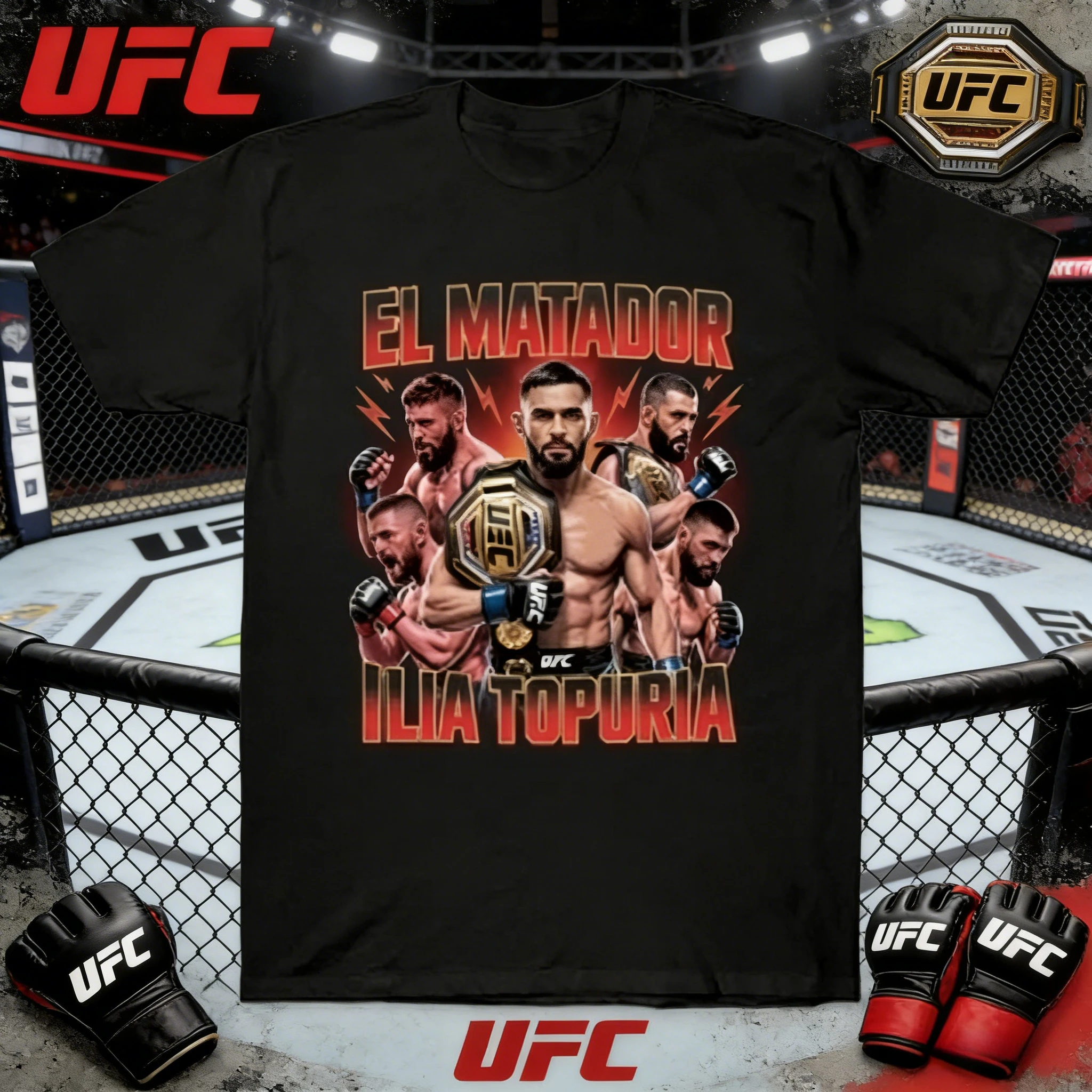 

UFC Fighter Ilia Topuria's Summer 2026 Pure Cotton 100% Printed Loose Casual Oversized T-shirt Suitable for Both Men and Women