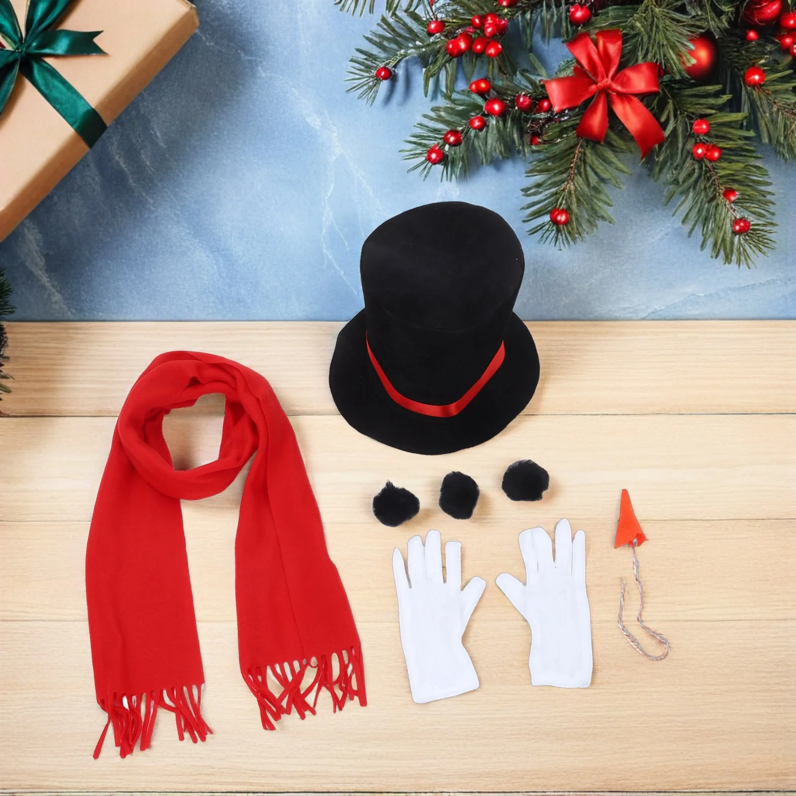 1 set Snowman Costume Set Hat Scarf Carrot Nose Balls Winter Festive Dress Up Outfit For Adults Holiday Party Cosplay
