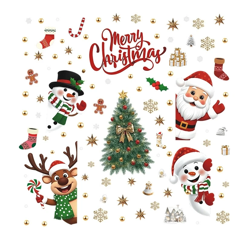 

Merry Christmas Window Stickers: Santa, Cartoon Snowman & White Snowflake Ornaments – Festive Winter Decals for Christmas Decor
