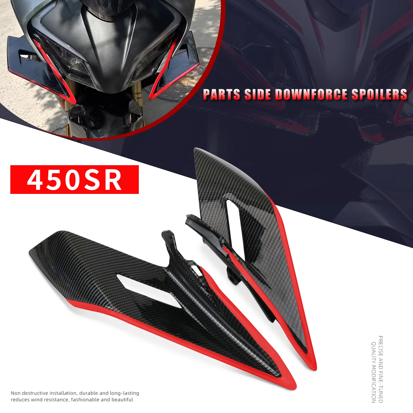 

Подходит для деталей мотоцикла 450SR, боковые прижимные спойлеры, фиксированные обтекатели крыльев, дефлекторы, аксессуары для 450SR 450 SR