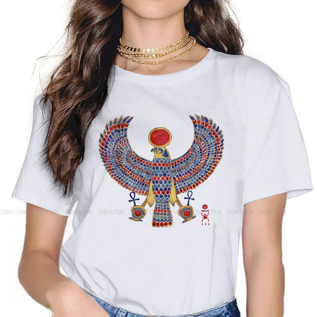 Ra Falcon Pectoral papiro Camiseta clásica para mujer, camiseta de la cultura egipcia del Antiguo Egipto para mujer, camiseta estampada suave