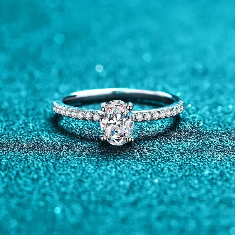 Oval Cut 2ct Moissanite Wedding Rings Women Dove Egg Simulated Diamond Band Rhodium Plated 925 Silver Custom Rings Gift