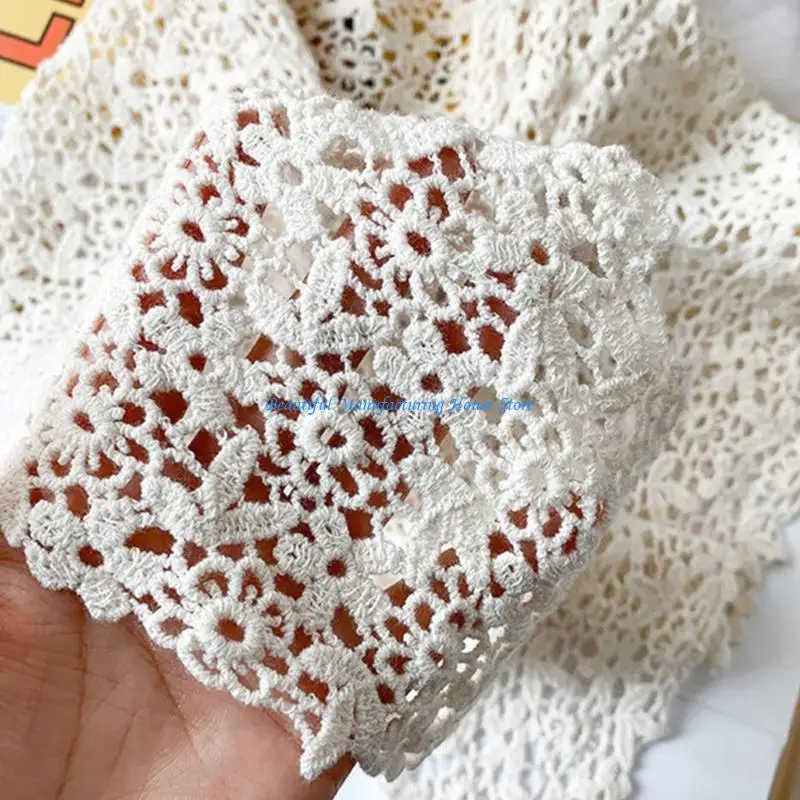 E56A Feminine Cotton Lace Scarf Elegant Floral Embroidery Shawl Stylish Fashion Accessory for Spring Summer Fall Outfits