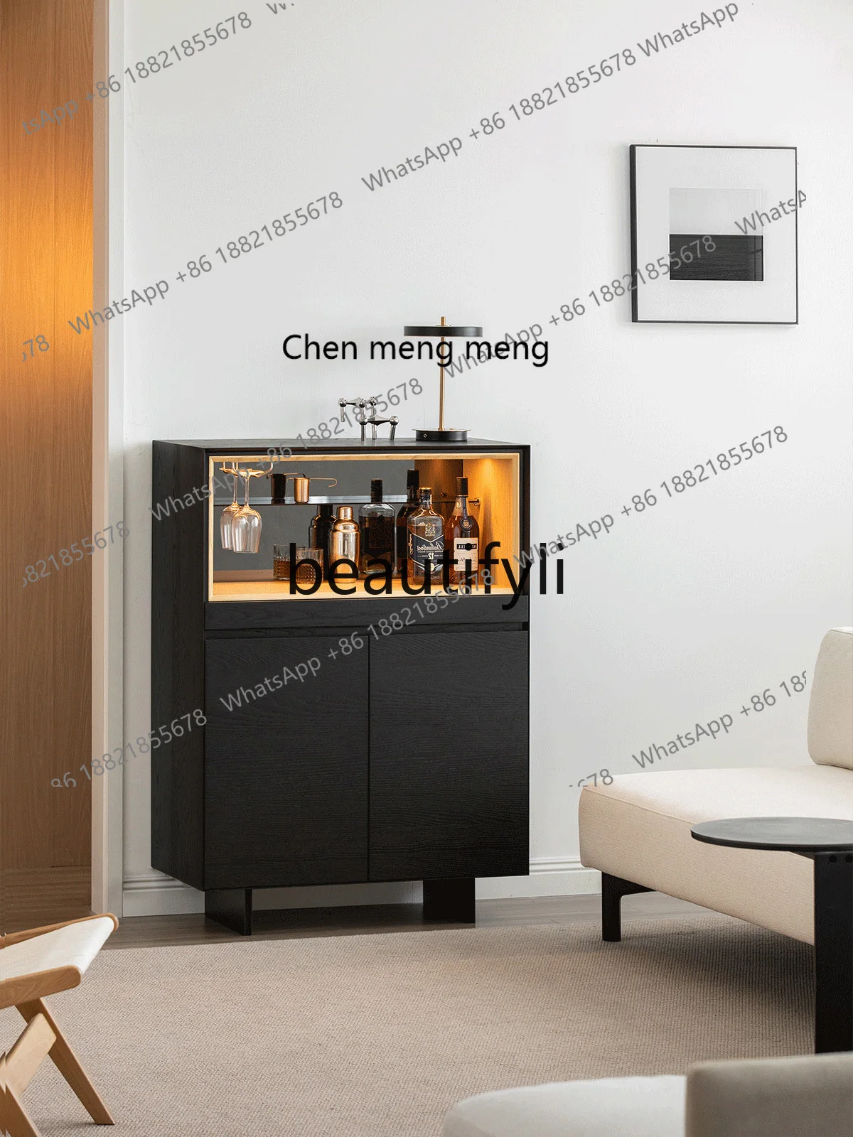 X Minimalist solid wood living room storage wine cabinet against the wall integrated tea and dining edge porch display cabinet