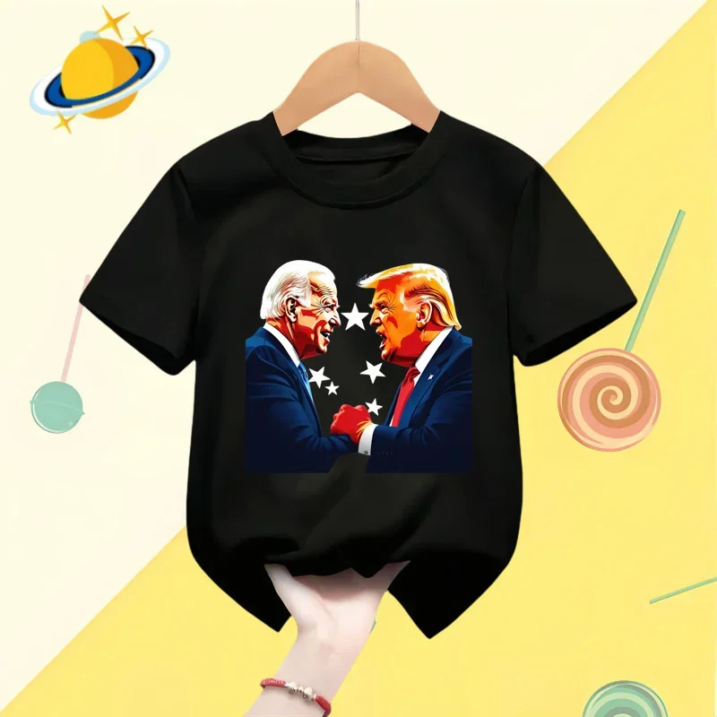 

Детская футболка с изображением Трампа, повседневный топ с коротким рукавом для молодых мальчиков и девочек, индивидуальная аниме футболка в стиле Харадзюку