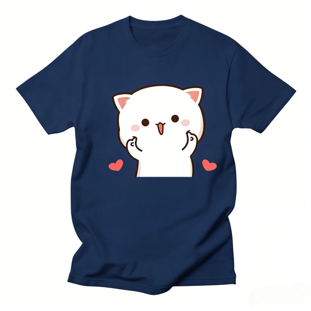 Funny Cute Peach and Goma Mochi Cat Women T-shirt Cartoon Print Women\'s Kawaii Clothes Harajuku Y2K Girls Casual Daily Life Tops