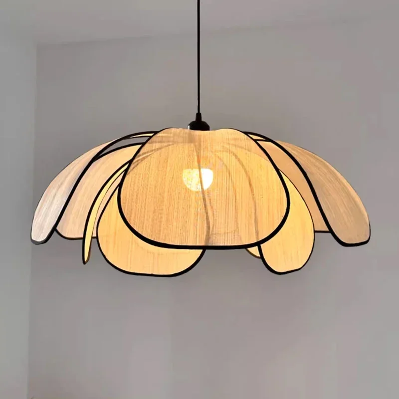 Vintage rattanowe lampy wiszące Wabi Sabi minimalistyczny żyrandol Led do salonu jadalnia oświetlenie dekoracyjne do sypialni