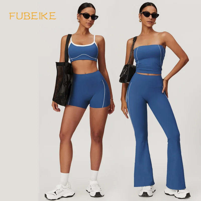 

FUBEIKE Summer Nude Feel Tight-Fitting Beauty Back Yoga Suit For Women Gym Clothes Woman Outdoor Running Woman Sports Sets