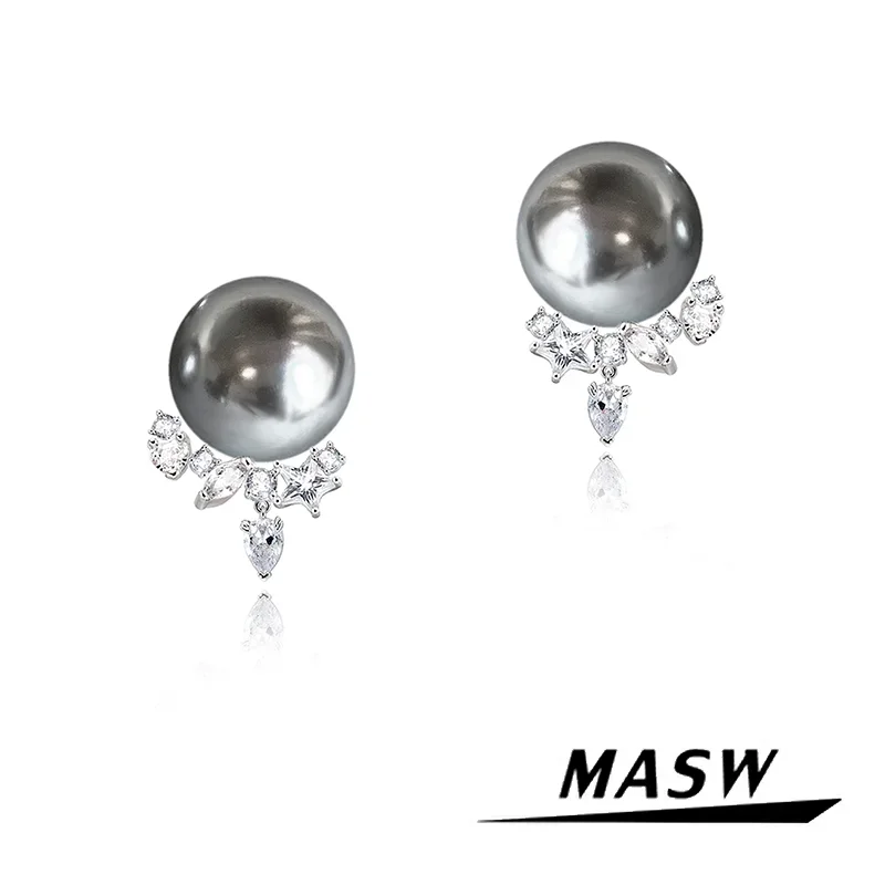 MASW Original Design Elegant Temperament Delicate Simulated Glass Pearl Earrings For Women Girl Wedding Gift Fine Jewelry