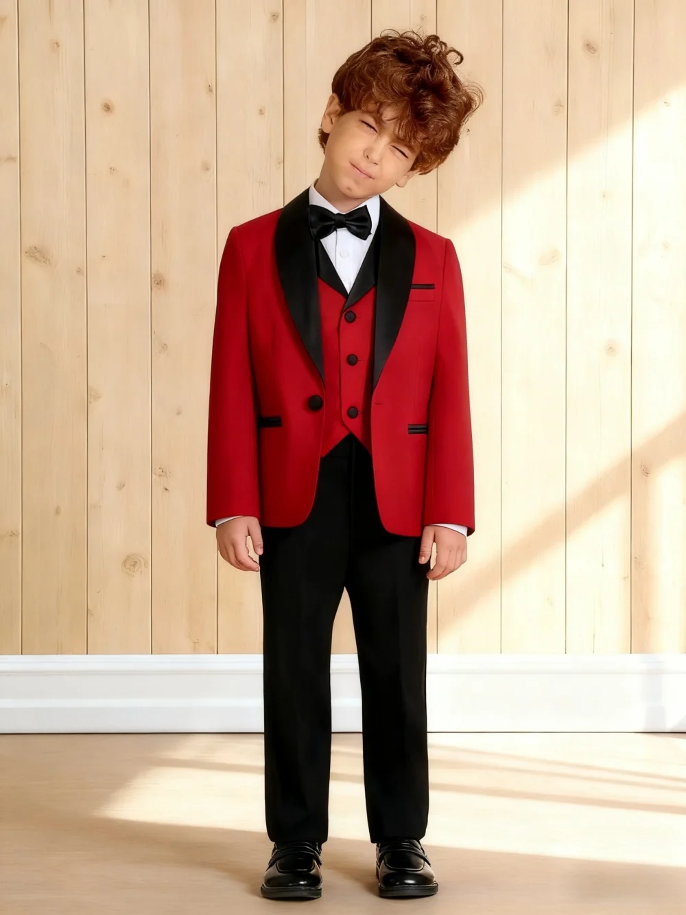 

Fast Shipping Boy's Suit Set 4PCS Tuxedo For Formal Occasion Blazer Vest And Pants Kids Outfit For Wedding Prom School Activitie