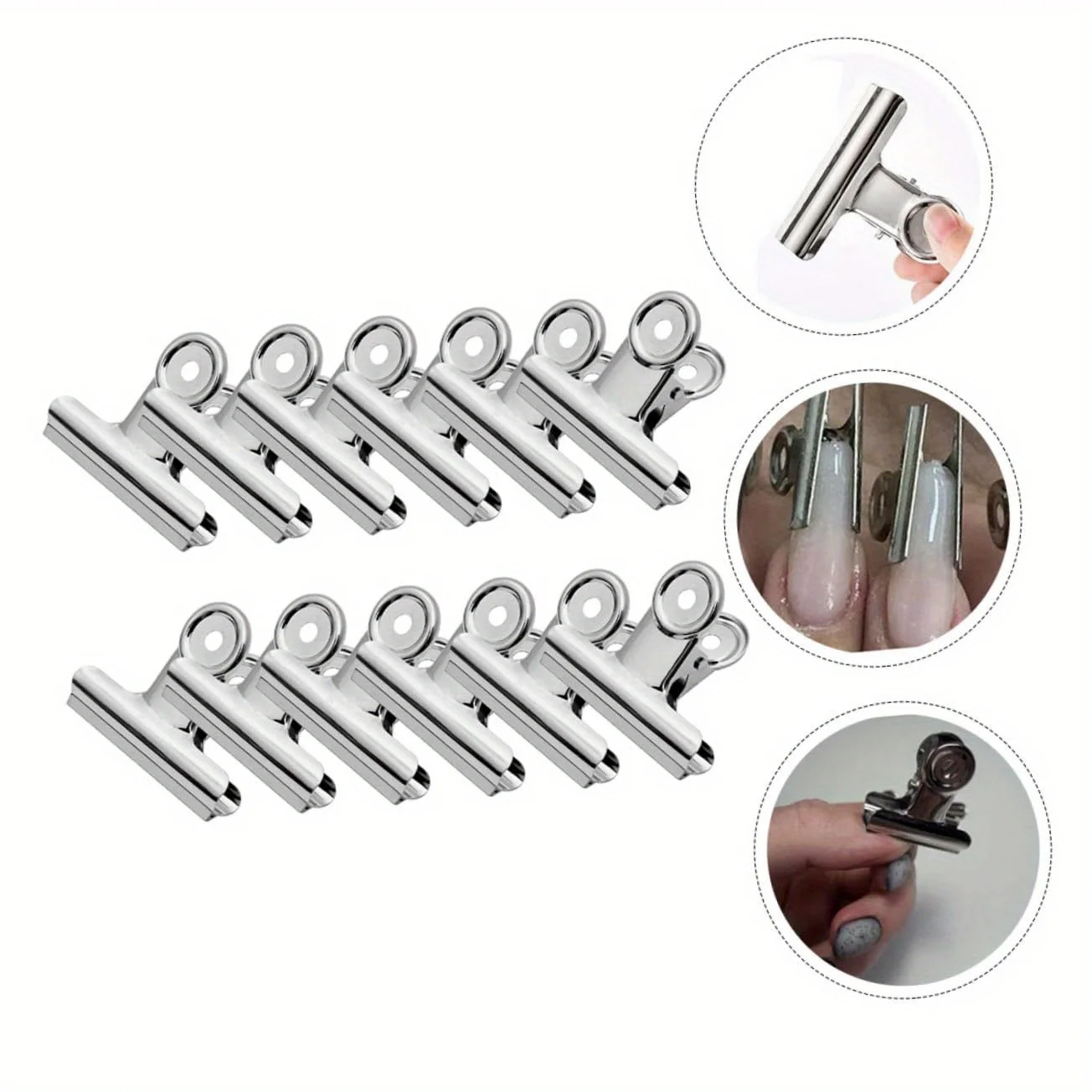 

5/10pcs Nail Tip Clamps Metal Fixing Clips for Nail Art Extend Shape Easy to Trim at Home, Christmas, Halloween, Thanksgiving
