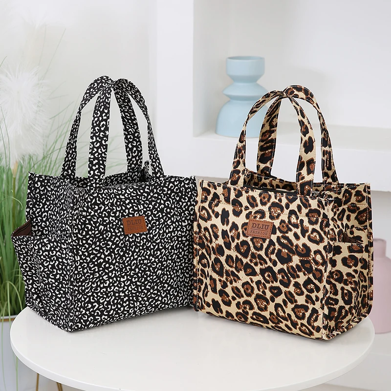 Neue Handtasche aus verdicktem Stoff mit Blumenmuster, Lunch-Tasche, tragbare Lunchbox-Aufbewahrungstasche, Reißverschluss-Design, multifunktionale Tragetasche – Detail 2