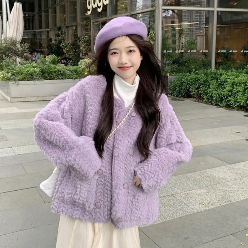 Autunno inverno cappotto di pelliccia sintetica giacca di pelliccia da donna abbigliamento Kawaii cappotto di pelliccia di marca di lusso lana