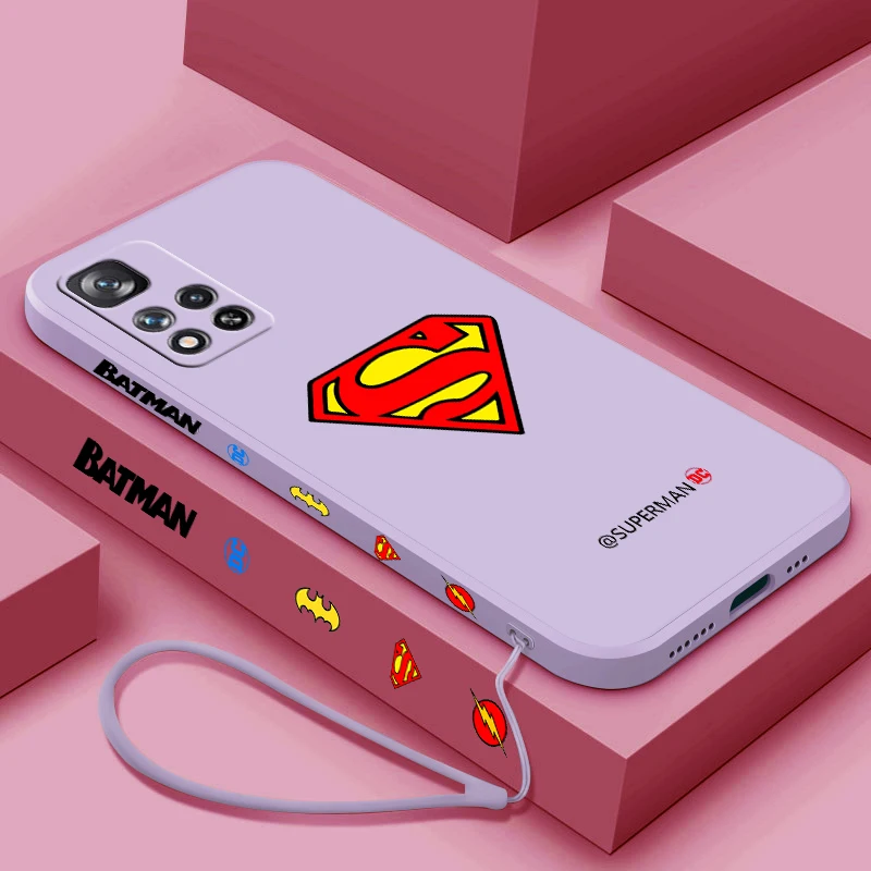 Cartoon B-batman Logo For Xiaomi Redmi Note 13 12 11T 11S 11E 10S 10T Pro Plus Lite Liquid Left Rope Phone Case