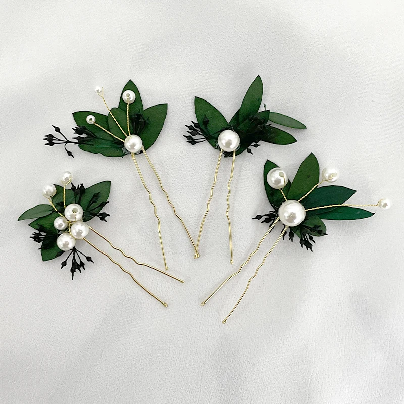 Handmade Eucalyptus Hair Pin Vine Bridal FloralHhair Piece Boho Green Flower, Pearl Dried Flower Pin Southwestern Wedding Decor