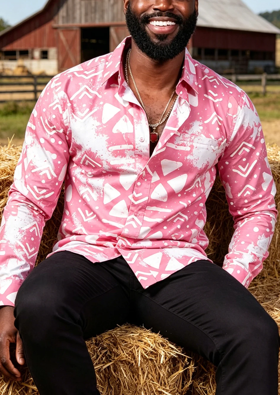 

Men's American Country Long Sleeve Lapel Shirt Natural Geometric Pattern 3D Printed Shirt Casual Party Festival Designer Men Top