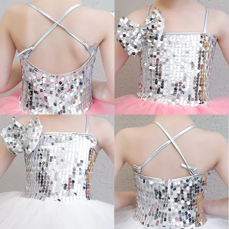 무대 현대 무용 공연 의상, 스팽글 공주 치마, 푹신한 치마, 여아 유치원 귀여운 댄스 공연 코스튬