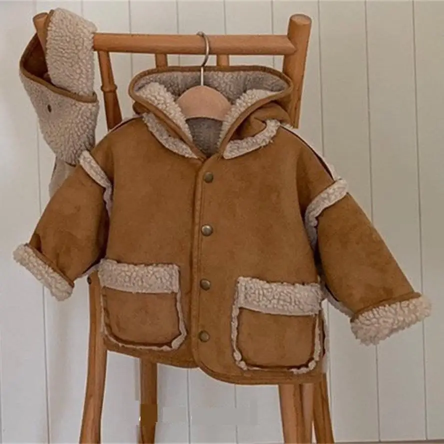 

2025 Winter New Baby Long Sleeve Warm Plush Coat Plus Velvet Thick Infant Boy Girl Casual Hooded Jacket Toddler Warm Clothes