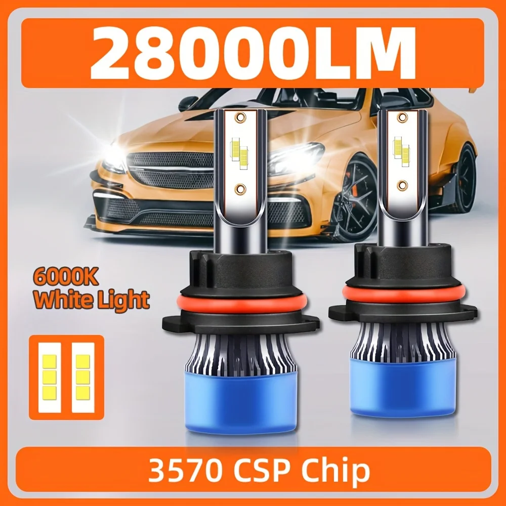 

roadsun 2pcs Bright Car Lamp 9007 All In One Headlights 28000LM Lamps CSP Chips 6000K White LED 400% Brightness Easy To Install