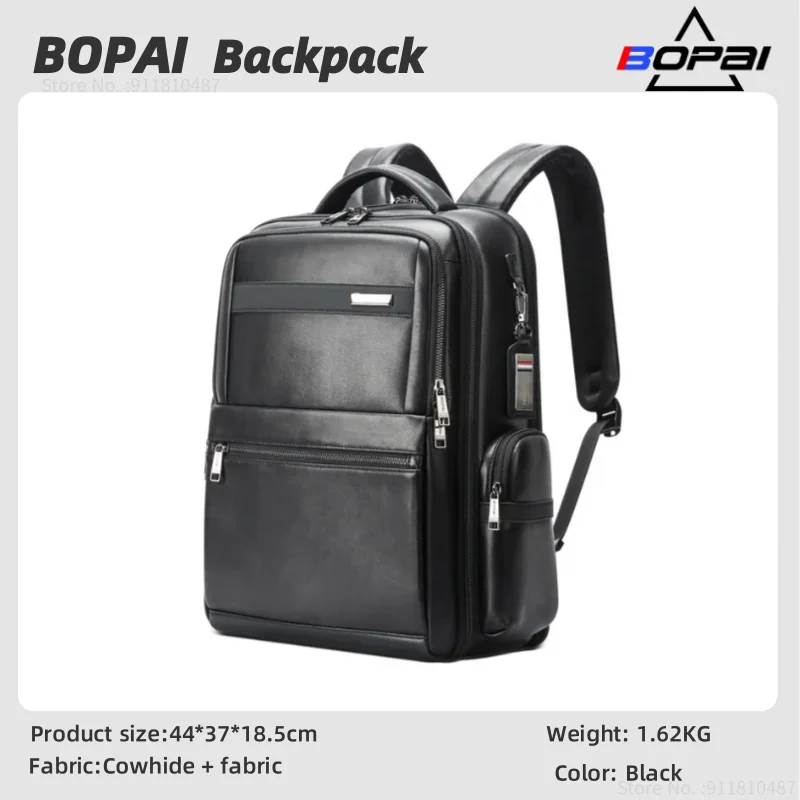 BOPAI Luxury Leather Backpack Business Large Capacity Backpack First Layer Leather Computer Backpack Nature Cowhide Backpack Men