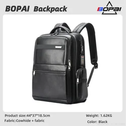 BOPAI, mochila de cuero de lujo, mochila de negocios de gran capacidad, mochila de cuero de primera capa para ordenador, mochila de piel de vaca natural para hombres