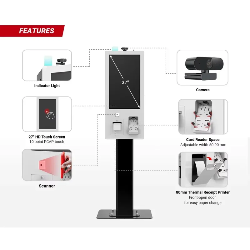 27inch Floorstanding Interactive All-In-One Self-ordering Kiosk for Quick Service Restaurants
