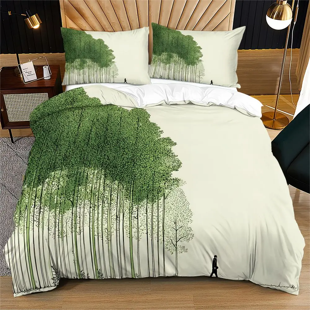 Minimal Forest Man Line Art Duvet Cover Set Comforter Cover Bedding Set No Filler HD Digital Print Aesthetic Ins Bedroom Kit